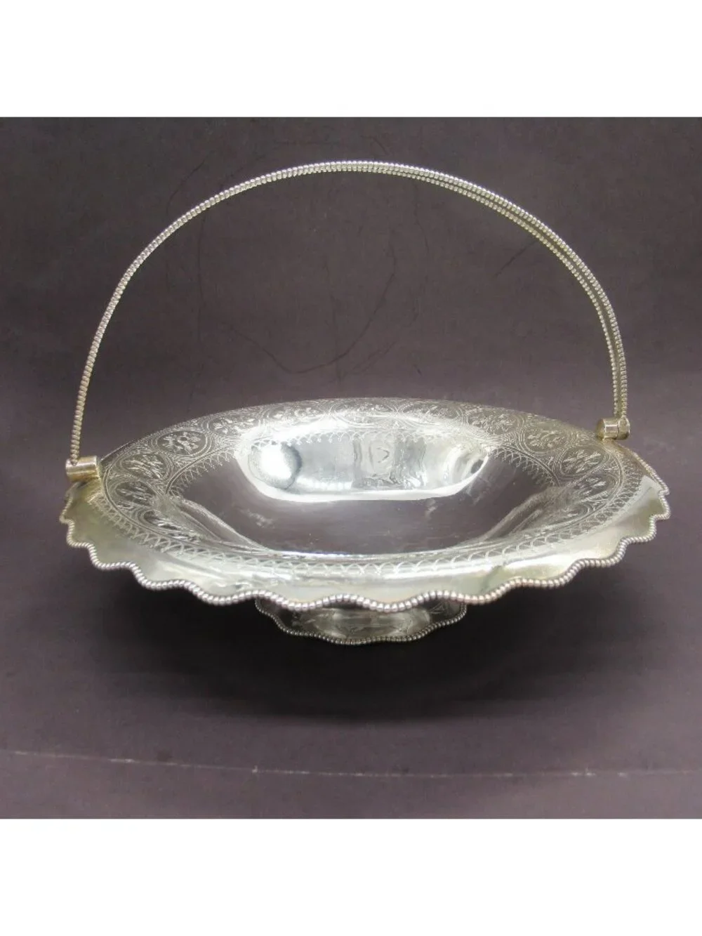 Antique Sheffield Silverplate Etched Pedestal Basket Beaded Waterfall Rim Martin